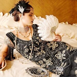 BABEYOND 1920's Gatsby Flapper Mermaid Sequin Bead Maxi Costume Cosplay Dress L